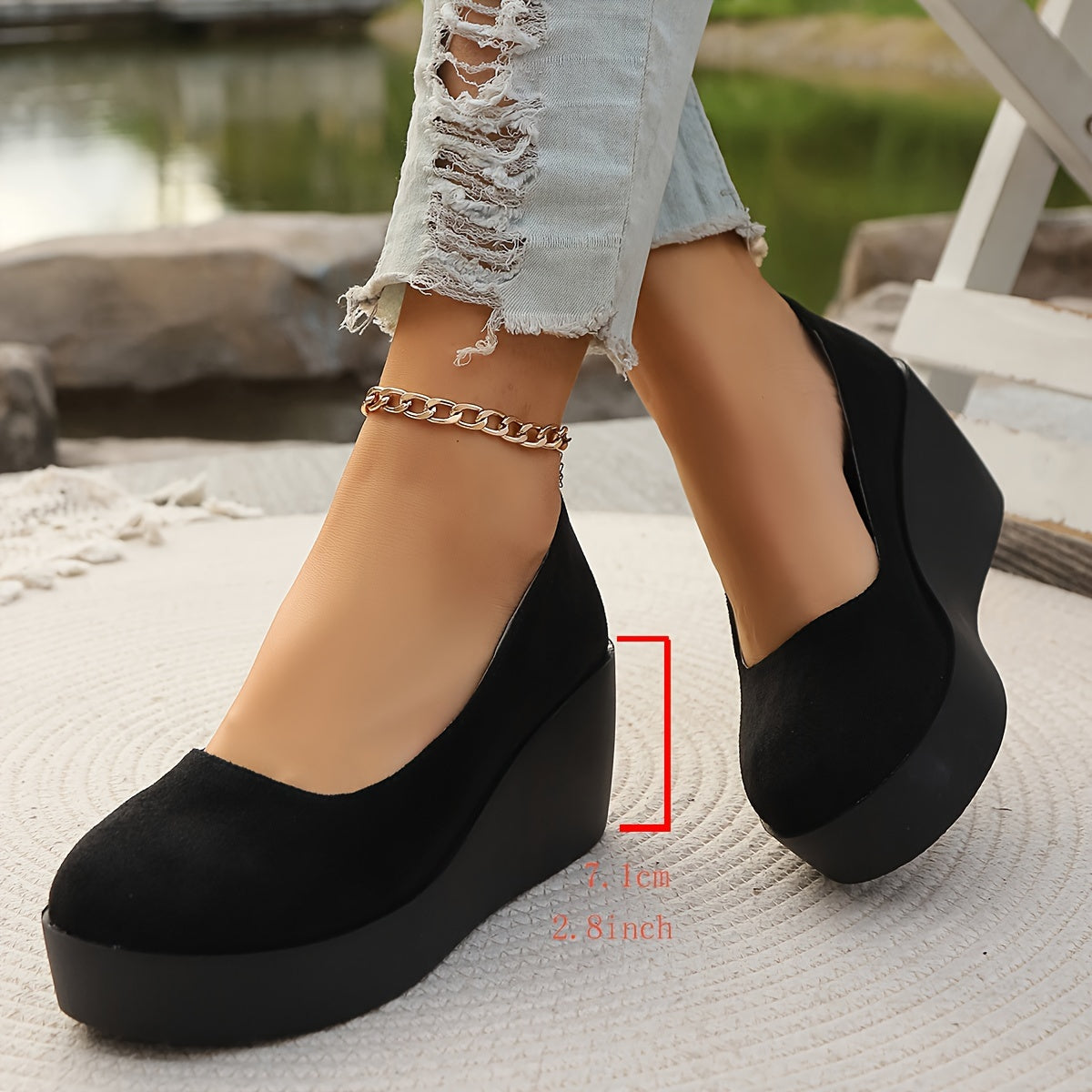 Women's stylish black slip-on platform wedge loafers for casual daily wear.