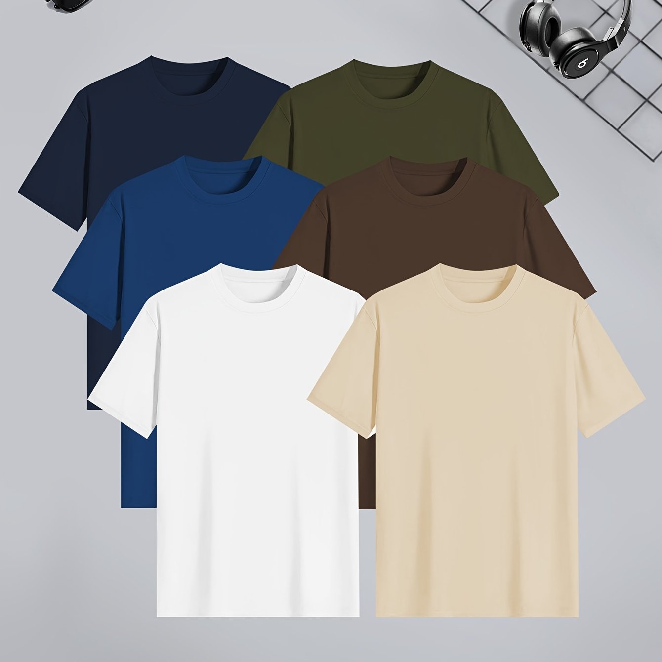 6-piece Men's Solid Color Short Sleeve T-shirt Set