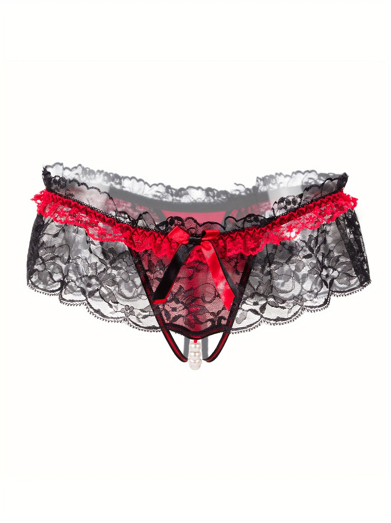 Women's low waist lace thong panties - hot, transparent, and open-crotch