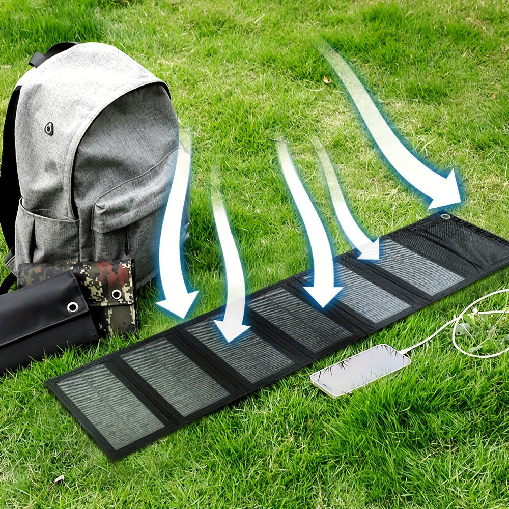 60W Portable Folding Solar Panel Charger with USB for phone charging, with carabiner and cable, from Smaraad Renewable.