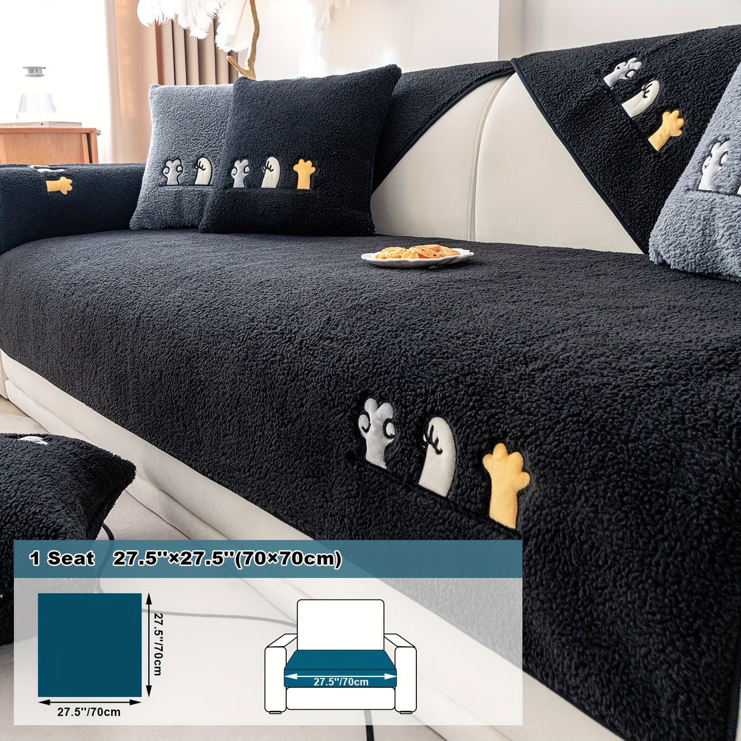 Plush Sherpa sofa slipcover protects furniture from pets, non-slip design for various rooms. Handrail backrest cover pillowcase sold separately.