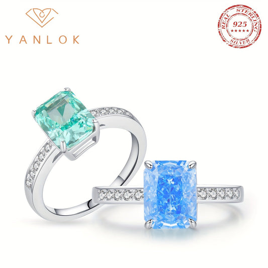 YANLOK presents a stunning 925 sterling silver ring with Paraiba blue cubic zirconia, ideal for gifts and special occasions. This elegant vintage-inspired piece exudes a festive sparkle that is sure to impress.