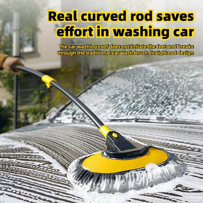 Aluminum telescopic car wash brush with bendable, scratch-free microfiber chenille head and adjustable long handle for effortless cleaning.