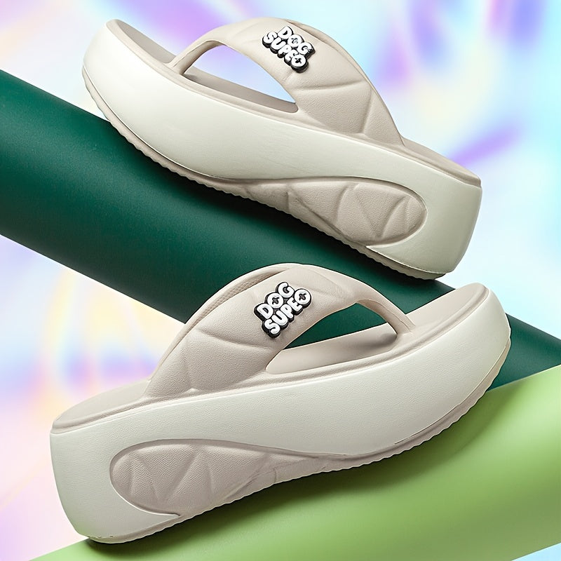 Women's stylish EVA flip-flops with arch support in cream & brown design for outdoor wear.