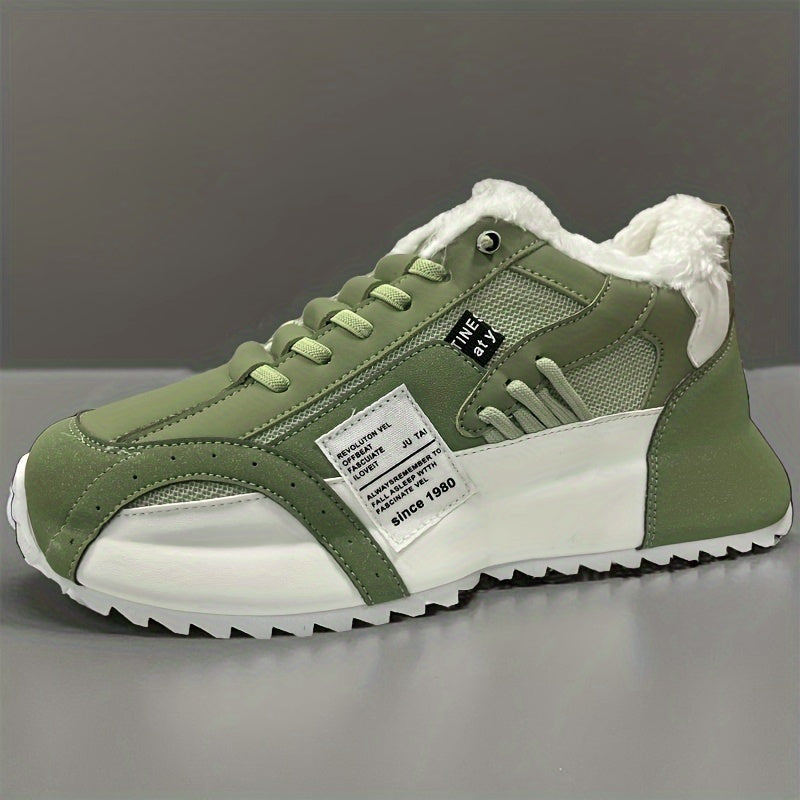 Vintage style men's dad sneakers with thick sole, lace-up closure, mesh upper, fabric lining, PVC sole, and round toe for all seasons.