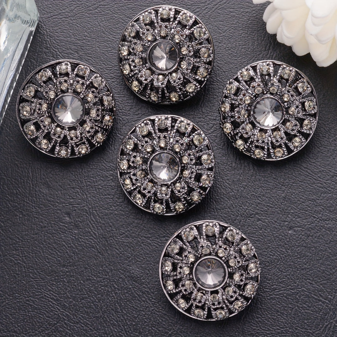 Set of 5 Vintage Round Rhinestone Buttons - Stylish Hollow Design for Sweaters, Blazers, Coats, and DIY Fashion Projects