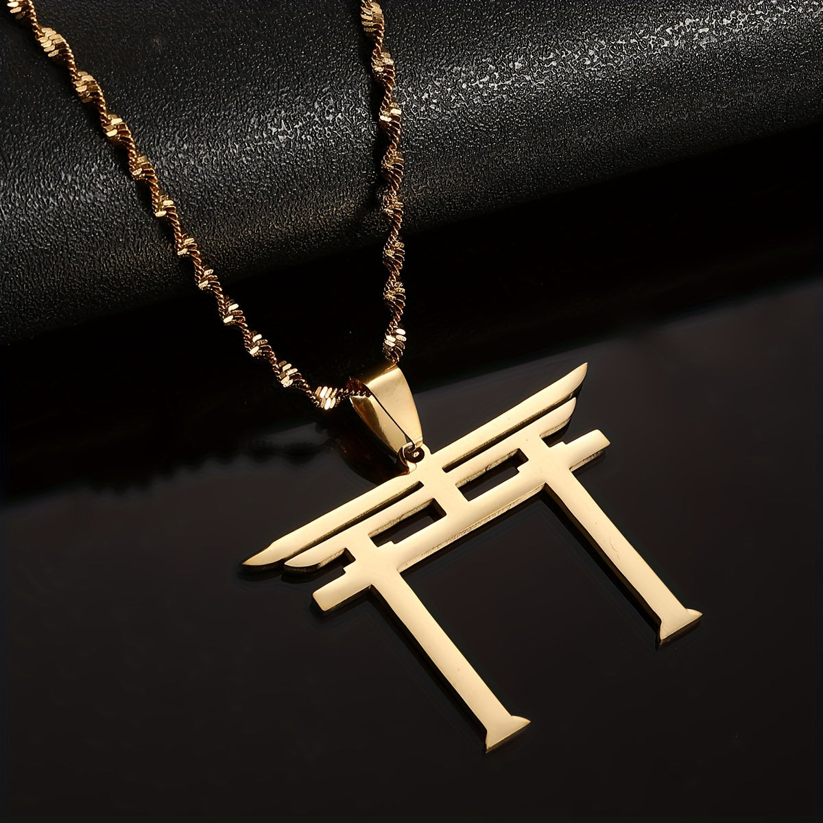 Japanese Shinto Symbol Pendant Necklace in Stainless Steel - Ideal for Both Casual Outfits and Parties