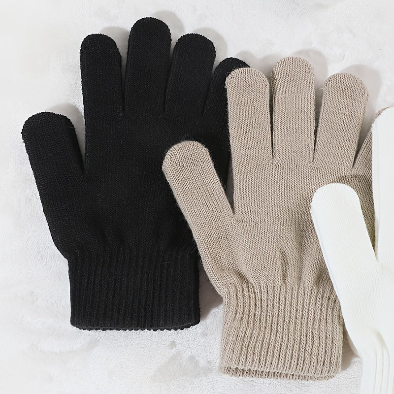 Three Pieces of Women's Cozy Knit Gloves - Available in Solid Colors, Perfect Fit for Outdoor Activities, Keeping you Warm and Protected from the Wind, Easy to Wash in the Machine