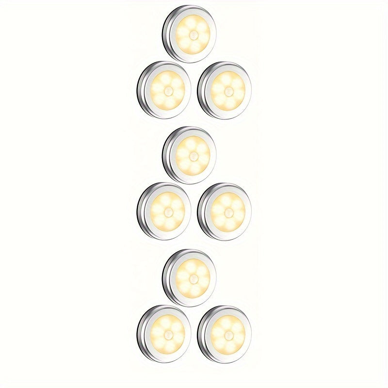 Motion Sensor Puck Lights in sets of 3, 6, 9, or 12, battery-powered LED lights for various areas of the home.