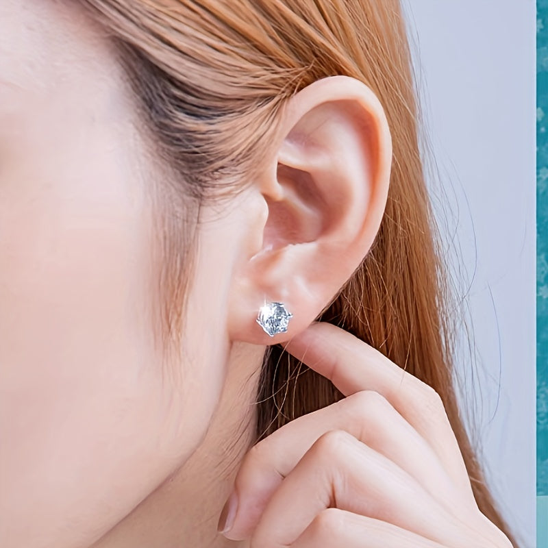 Classic 6-Prong Design Elegant Moissanite Stud Earrings For Women, Luxury Alloy Ear Piercing Jewelry Decoration, 1 Pair