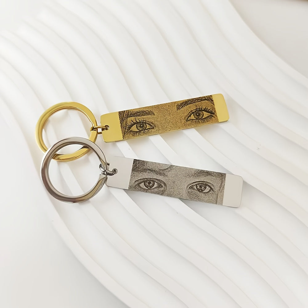 Custom Eye Photo Couples Keychain Featuring Laser Engraved Eye Photo on Stainless Steel – Perfect Jewelry Gift for Your Special Someone