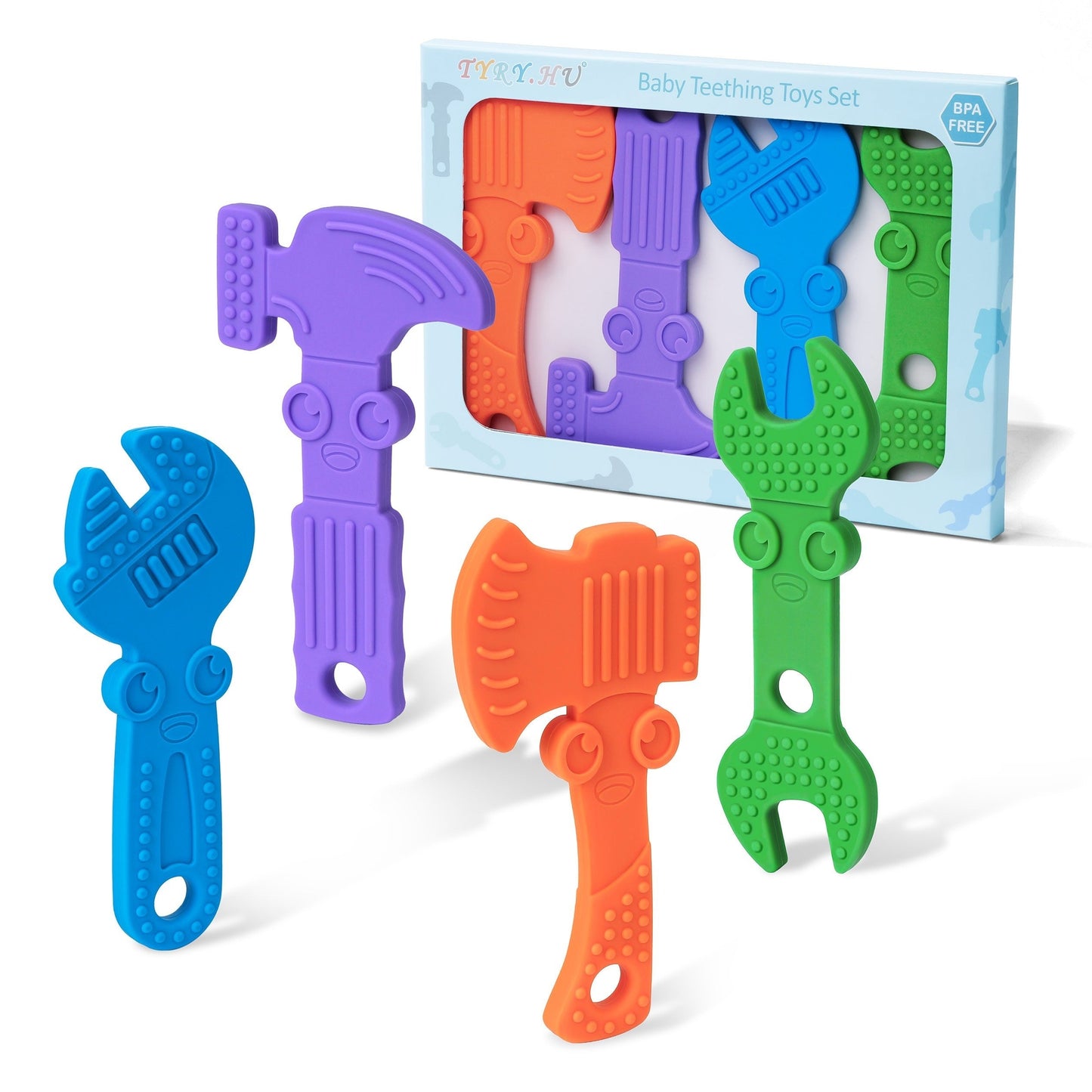 TYRY.HU Kids Tool Set - Non-Toxic, Durable Silicone Hammer, Wrench, Spanner & Pliers for Children - Comfortable Grip, Easy to Clean - Ideal Holiday Gift, 4pcs, TYRY.HU