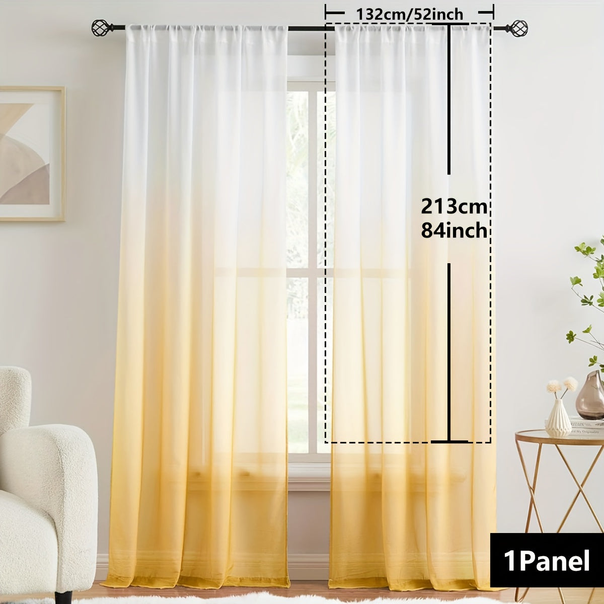 Elegant home decor - 1pc of gradient sheer curtains featuring top & bottom two-tone design in wear rod style.