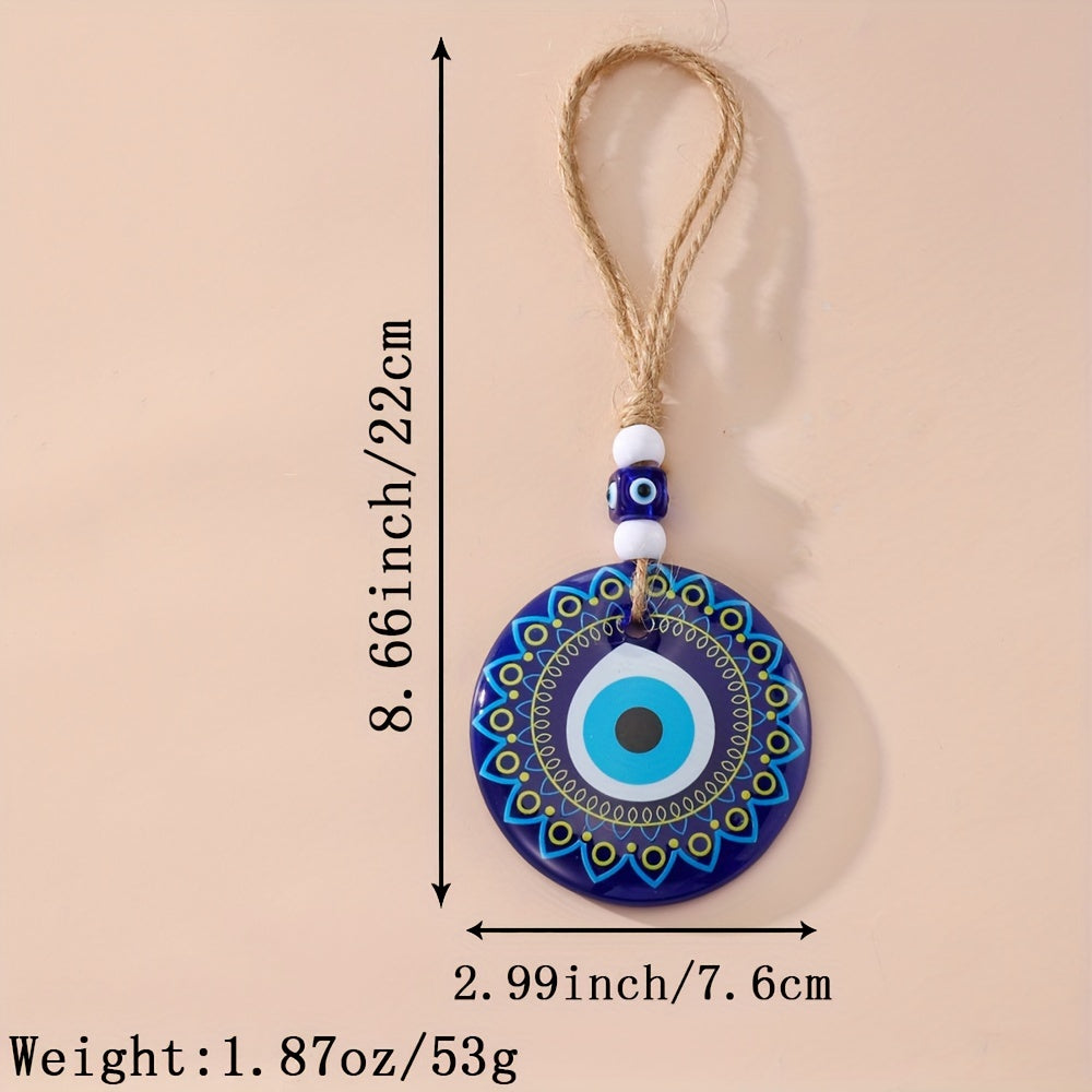 Trendy Evil Eye Keychain - Large Acrylic Evil Eye Charm on Hemp Rope, Stylish Accessory for Women's Car or Bag