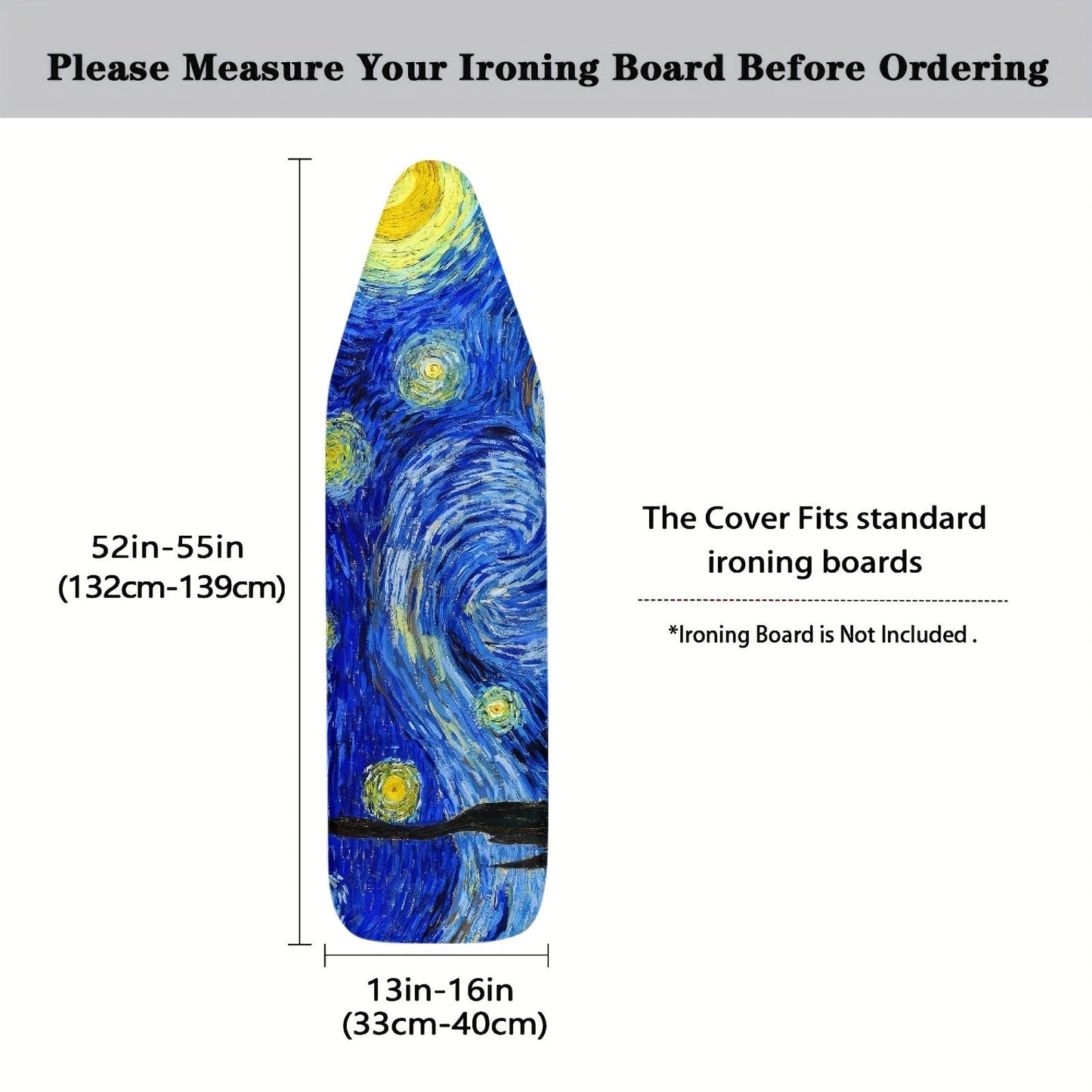 Elastic Ironing Board Cover featuring Van Gogh's Starry Night Art Print, 1-Piece Anti-Stain Protective Dust Cover designed for Standard Ironing Boards