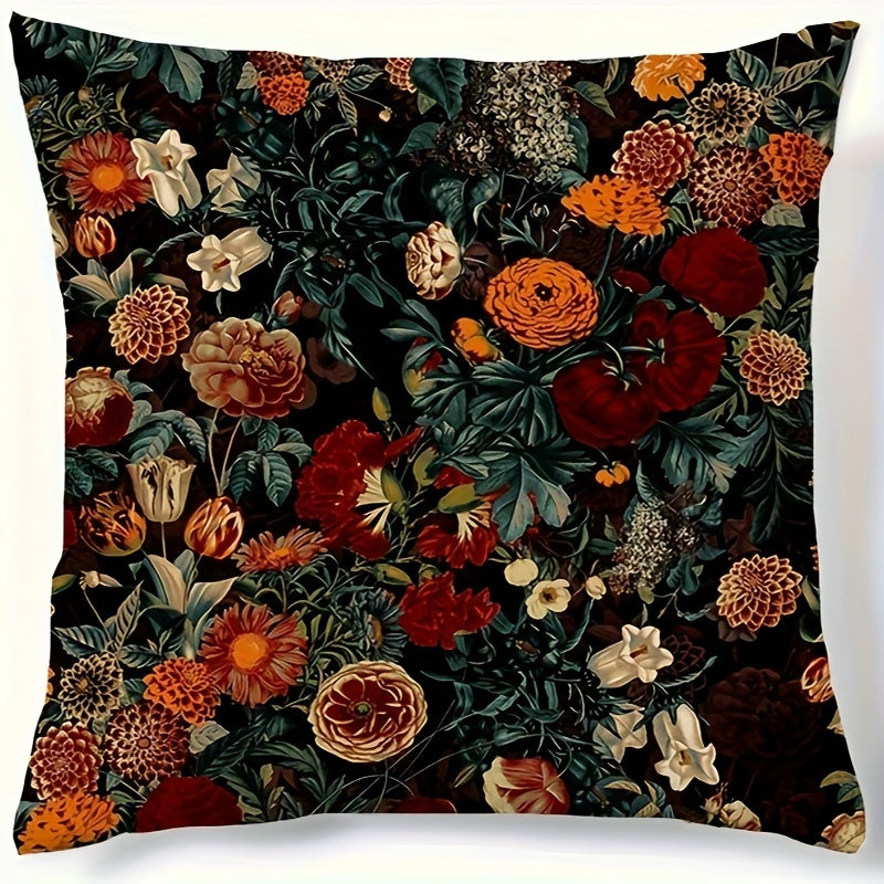 Botanical floral print velvety cushion cover in contemporary style, made of polyester peach skin, measuring 44.96x44.96 cm. Perfect for home, car, or room decor as a sofa accent pillowcase (pillow core not included).