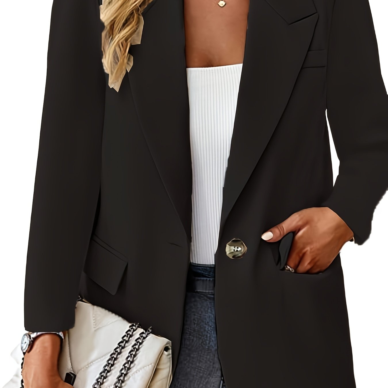 Women's Elegant Style Casual Polyester Blazer with Pockets