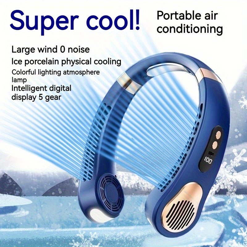 Portable Neck Fan With LED Display, Power Display Rechargeable Hands-Free Bladeless Fan, 5-Speed Wearable Personal Fan, USB Walking Air Conditioning at Wholesale Price