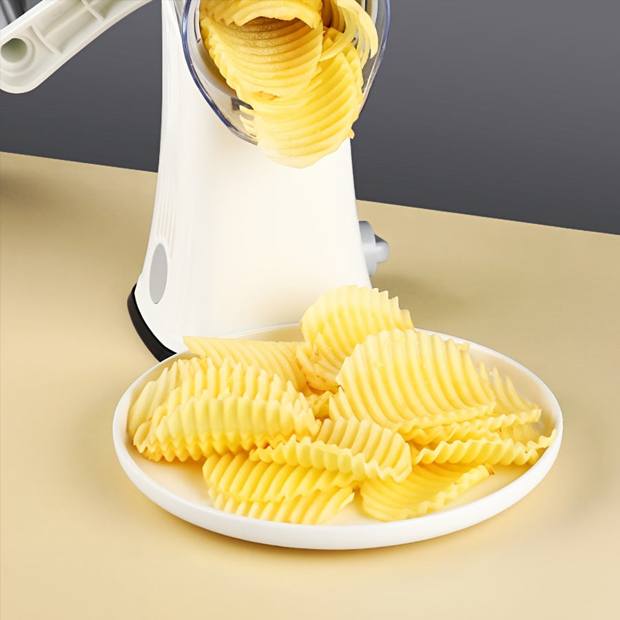 Versatile Kitchen Tool: Manual Rotary Mandoline Slicer with Interchangeable Blades - Made of ABS Material, Hand Crank Operation for easy slicing, grating, and shredding of vegetables and cheese.