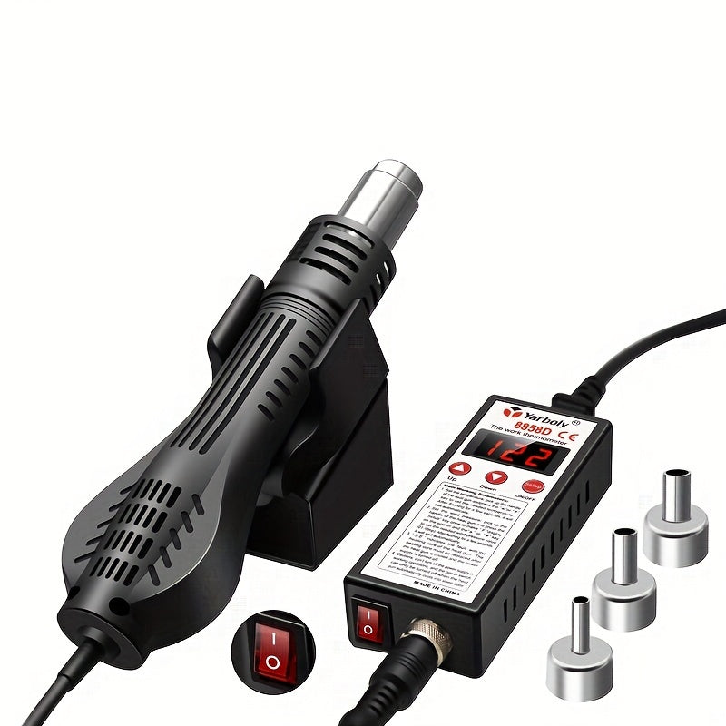 Yarboly 8858D Micro Rework Soldering Station with LED digital heat gun, European standard plug (220-240V), hair dryer design, battery not required.