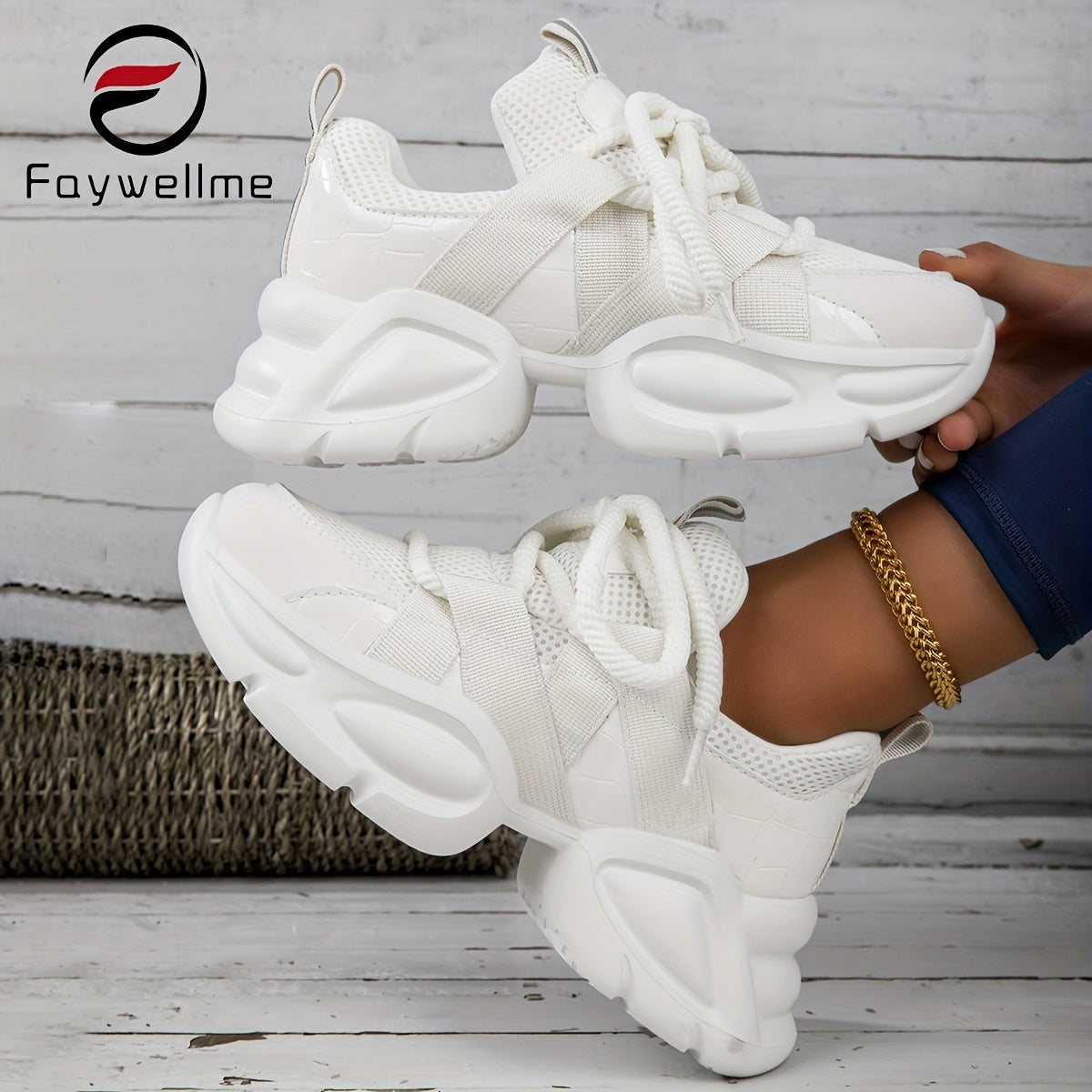 Faywellme breathable mesh chunky sneakers for men and women. Comfortable, non-slip, shock-absorbing athletic footwear for all seasons.