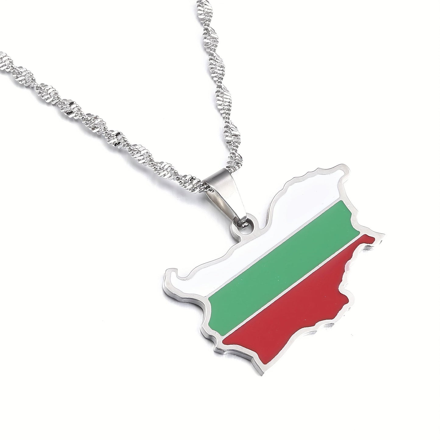 Unisex Bulgaria Flag Stainless Steel Pendant Necklace, featuring Ethnic Simple Style, suitable for Women and Men. Versatile Fashion Jewelry perfect for Daily or Party Wear, all-year round Accessory.