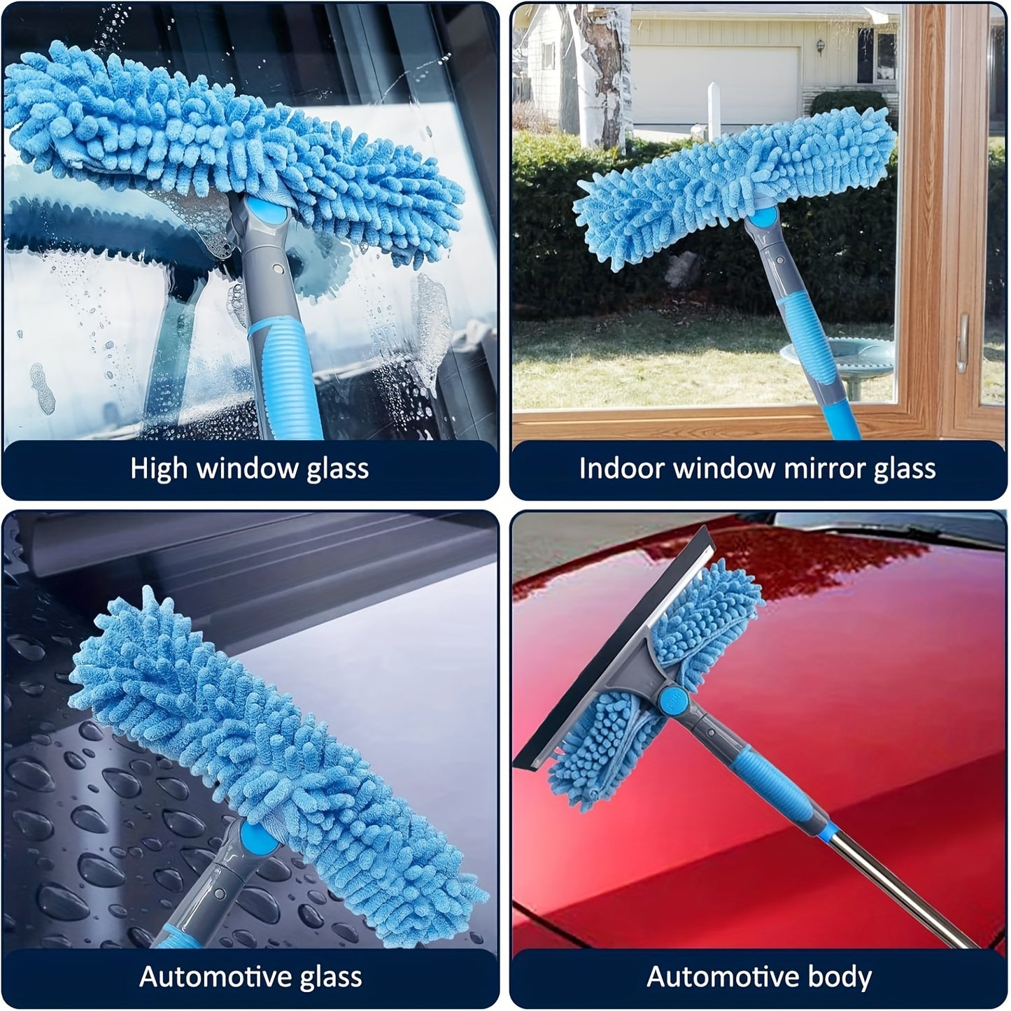 High-rise 2-in-1 window cleaning kit with 10 extension rods, reusable microfiber pad, no power needed. Great Mother's Day gift.