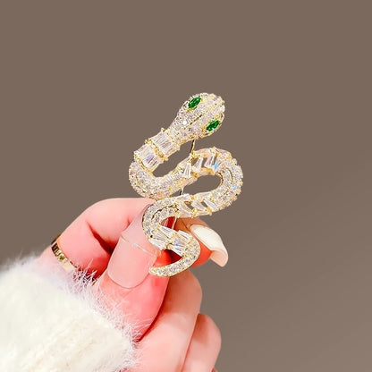 New for 2024: Luxurious Fashion Accessory for Women - Elegant Snake Brooch Pin featuring Green Eyes and Rhinestone Animal Shape