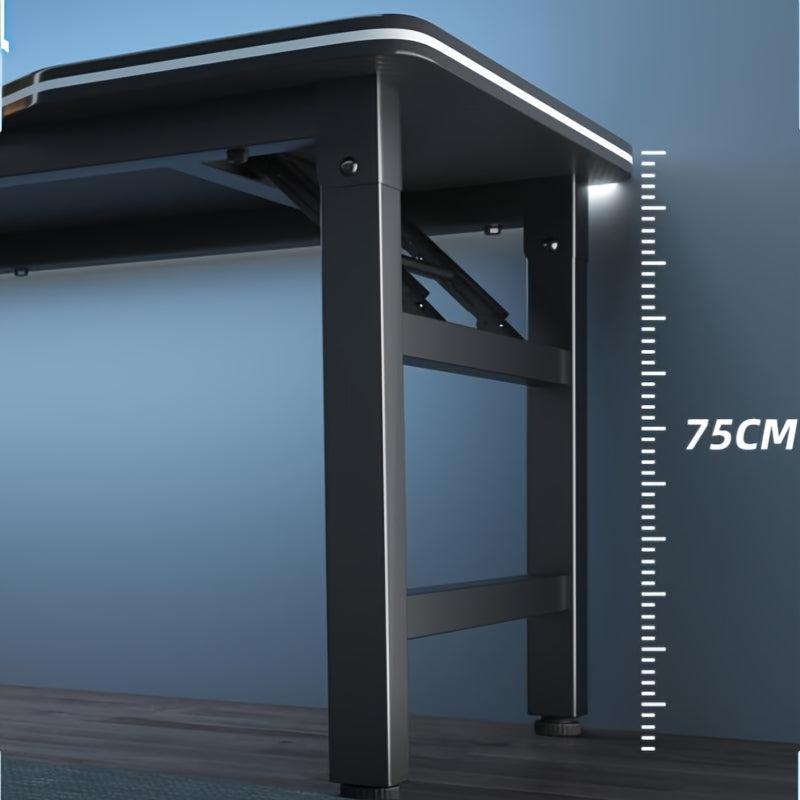 Modern foldable metal desk with fiber texture design, easy assembly, sturdy structure, ideal for home and office use, space-saving computer workstation.