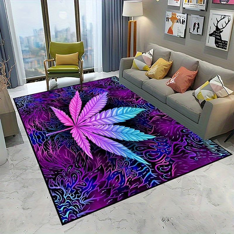 Soft, Non-Slip & Washable Polyester Area Rug with Psychedelic Leaf Print - Perfect for Living Room, Bedroom, and Home Decor