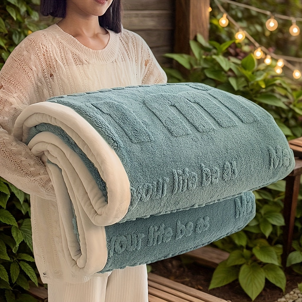 Double-sided velvet blanket in luxurious green color for bedrooms, living rooms, and travel - machine washable (excluding pillowcases) - suitable for all seasons.