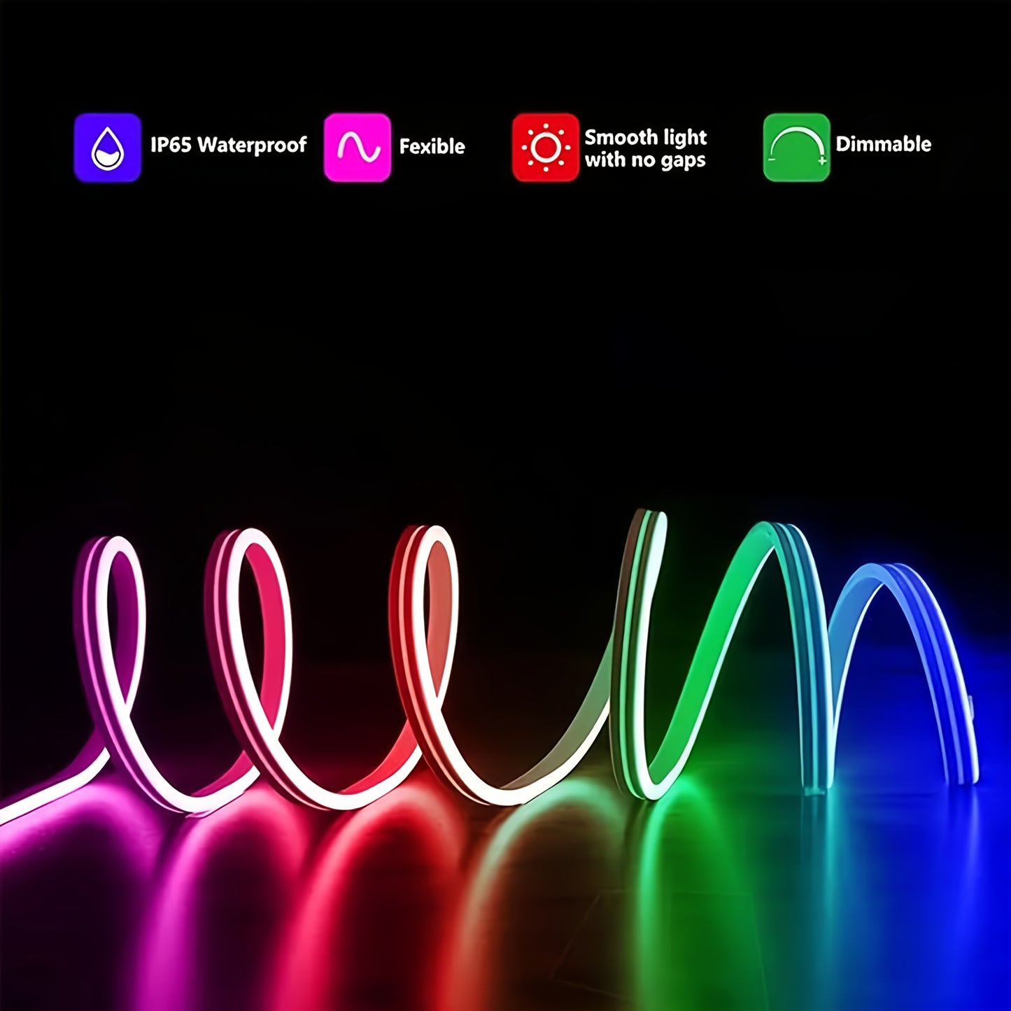 RGB Neon Light Strip with USB Interface and Remote Control, perfect for parties, holidays, and Valentine's Day. Adjustable brightness and multicolor modes. Smartphone compatible.