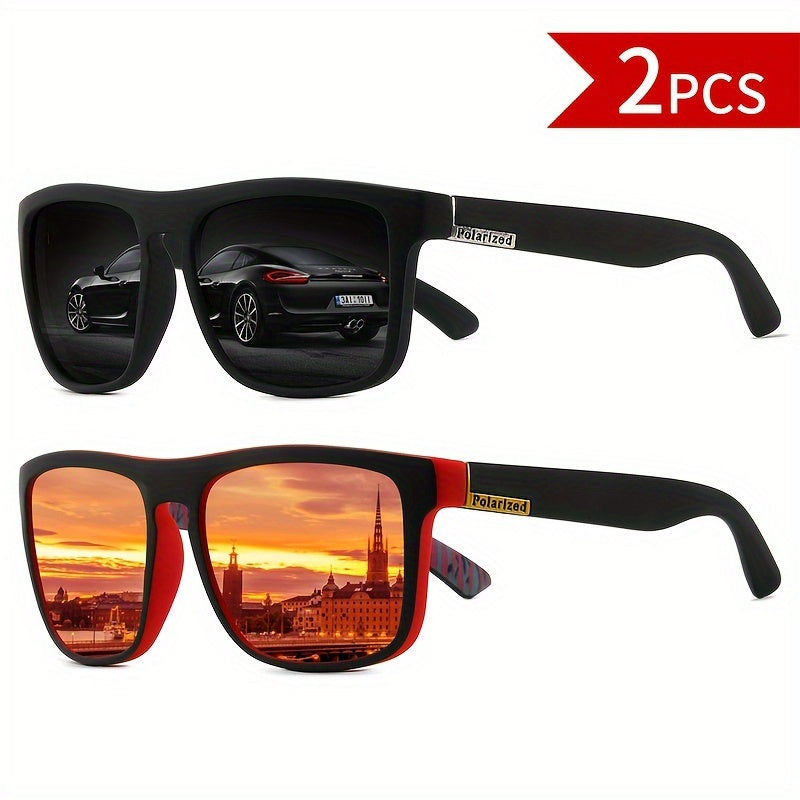 2 pairs of polarized sunglasses with mirrored PC lenses and copper alloy frames are suitable for both men and women for various outdoor activities and casual wear.