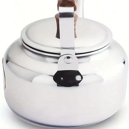 Thickened Water Kettle with Stainless Steel Body and Wood Grain Handle for Indoor and Outdoor Use on Induction Cookers and Gas Stoves