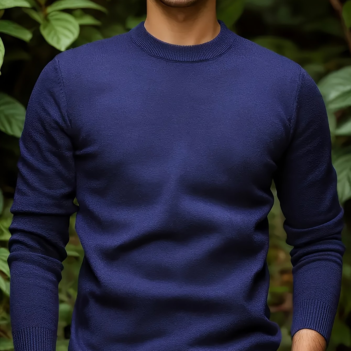 1 Men's casual crew neck sweater made of viscose knit with medium stretch, solid color, regular fit, long sleeve - ideal for autumn and winter.