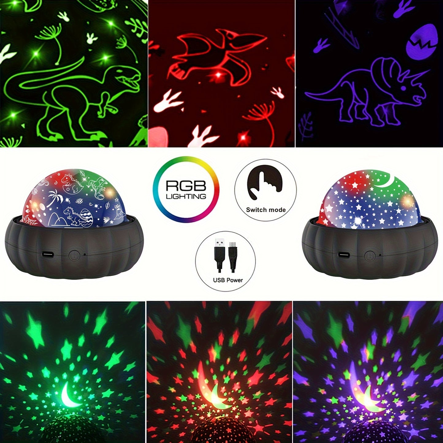 Star Projector Night Light with Dinosaur and Moon & Stars Galaxy Projection, 360° Rotation, Color Changing – Perfect Christmas Gift for Best Friend.