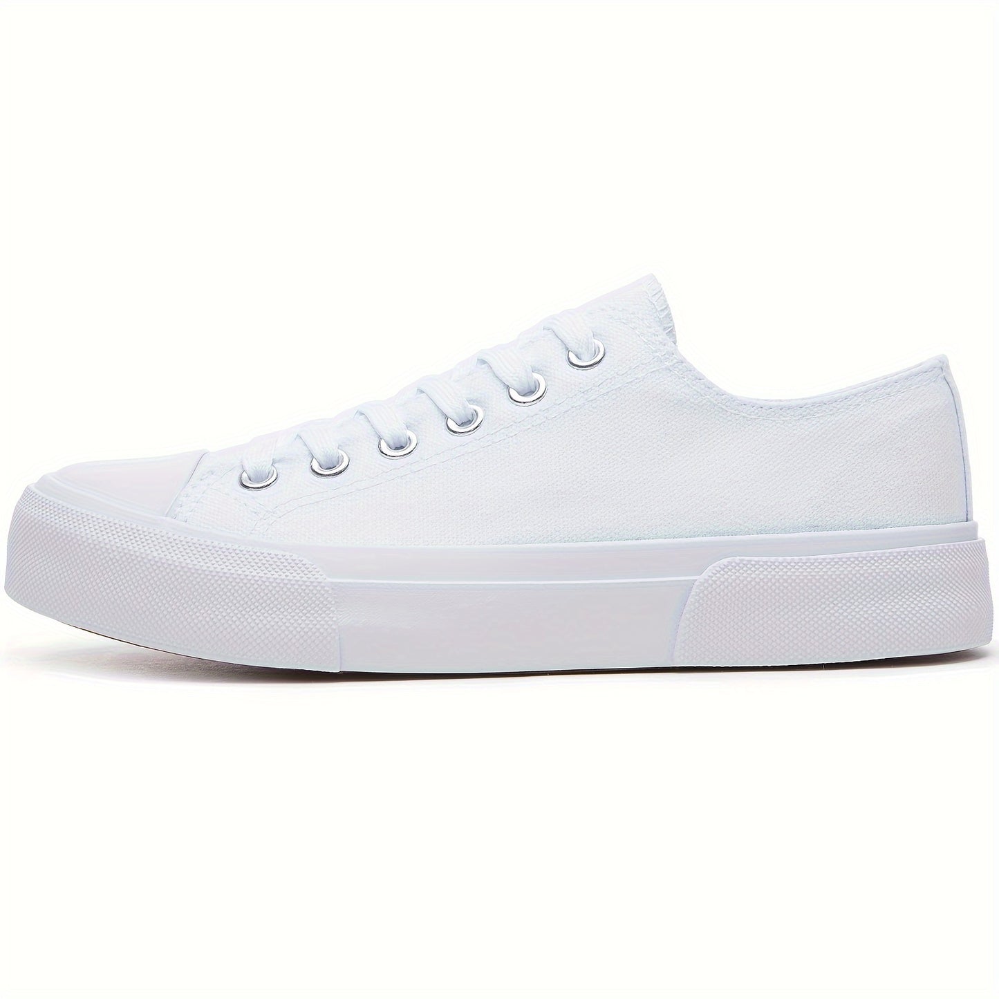 Women's casual canvas sneakers in solid color with plain toe, rubber lace-up design, machine washable fabric, and lightweight rubber sole. Suitable for all seasons.