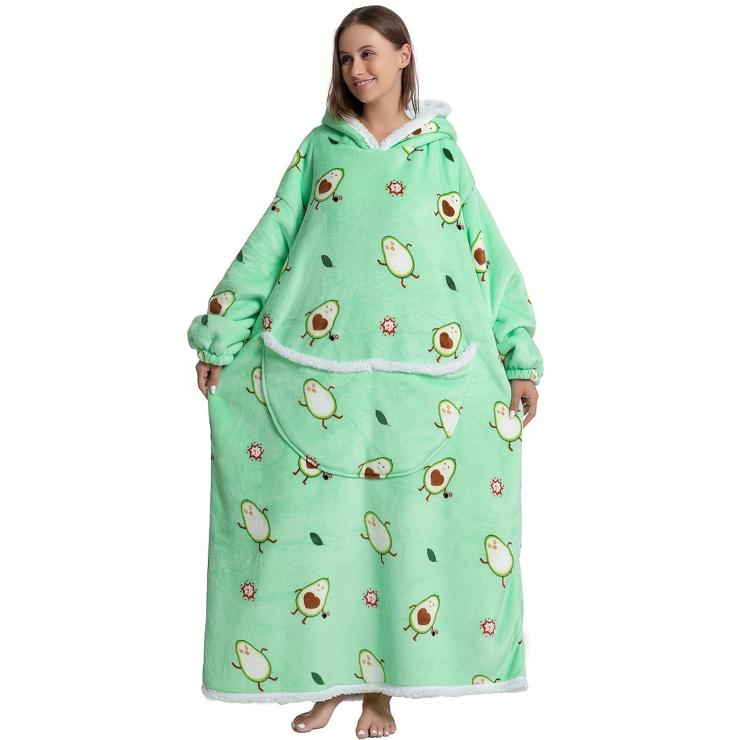 Stay warm and cozy in this Extra Long Wearable Blanket Hoodie featuring a Preppy Style Oversized Flannel design with Animal Print for Adults. Made with Polyester Knit Fabric, this Hand Wash Only Cozy Giant Hoodie is perfect for those chilly nights. 1pc