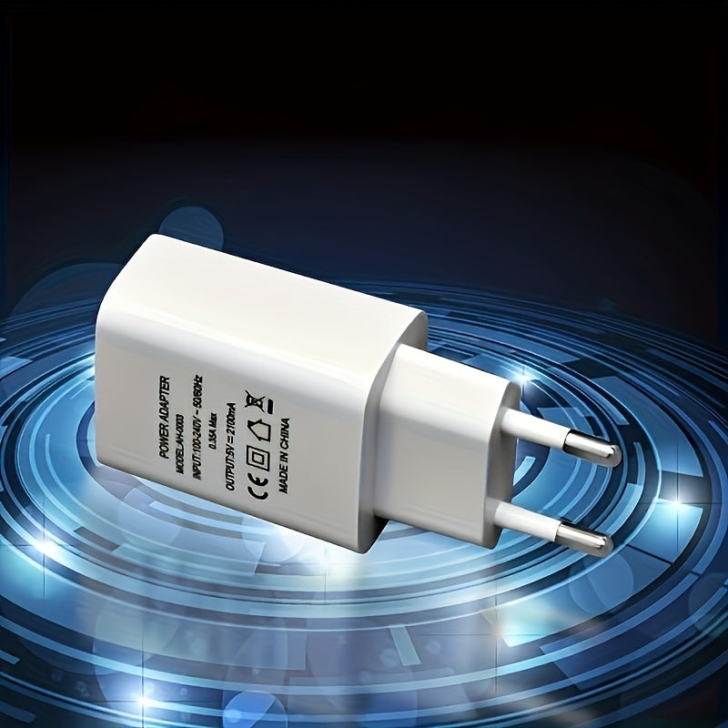 European standard white 5V2A mobile phone charger for fast charging in various locations.