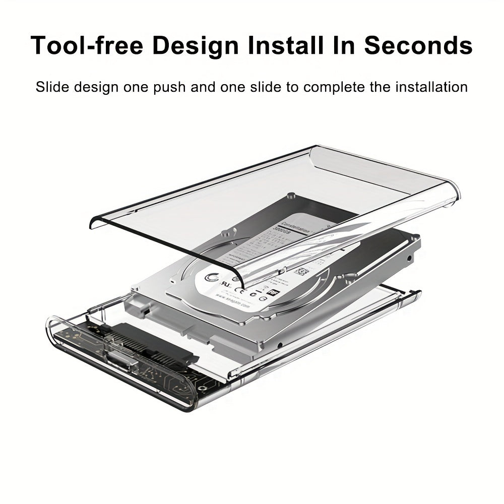 2.5-inch SATA SSD hard drive case with USB 3.1 Type-C interface.