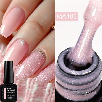 7ml Shimmering Nude Glitter Gel Nail Polish - Soak Off UV LED Varnish for DIY Manicures, Scent-Free