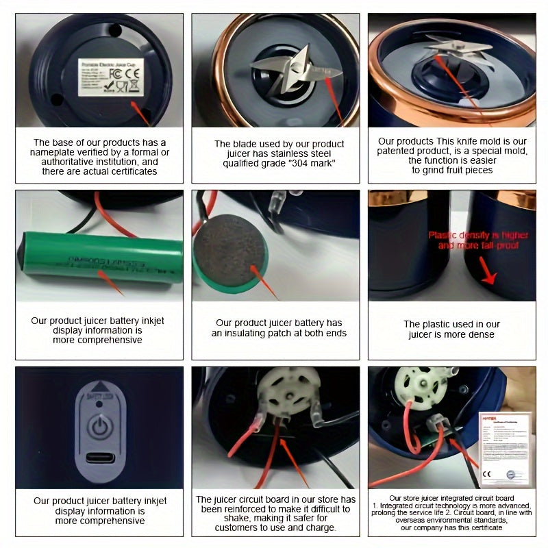 Portable Multifunctional Cordless Juicer with USB Charging, Two Cups, Sports Lid, Six Blades for Quick Juice Extraction. Enjoy Fresh and Exquisite Juice Anywhere - Perfect for Home, Kitchen, and Travel.