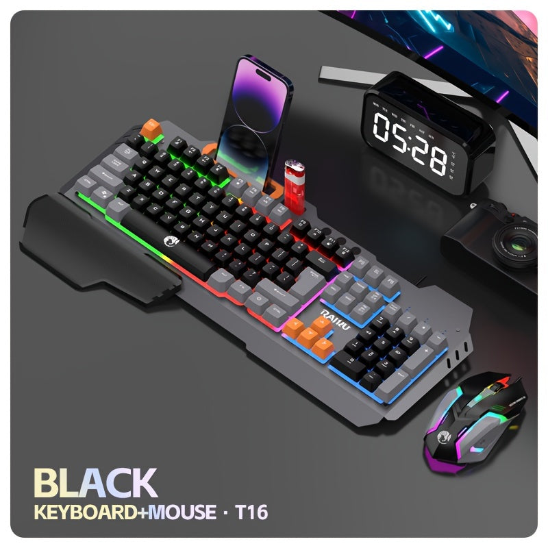 Three colors block wired gaming keyboard and mouse set with optical backlit keyboard for gaming, office, and laptop use.