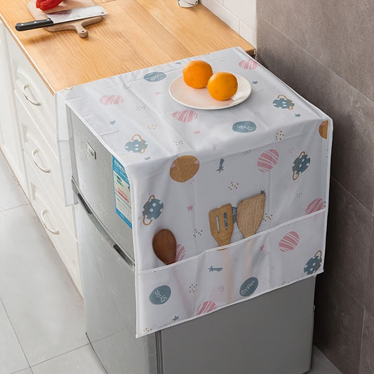 Handcrafted Cartoon-Themed Refrigerator & Microwave Dust Cover with Storage Pockets - Made with Durable Plastic, Rectangular Kitchen Appliance Protector