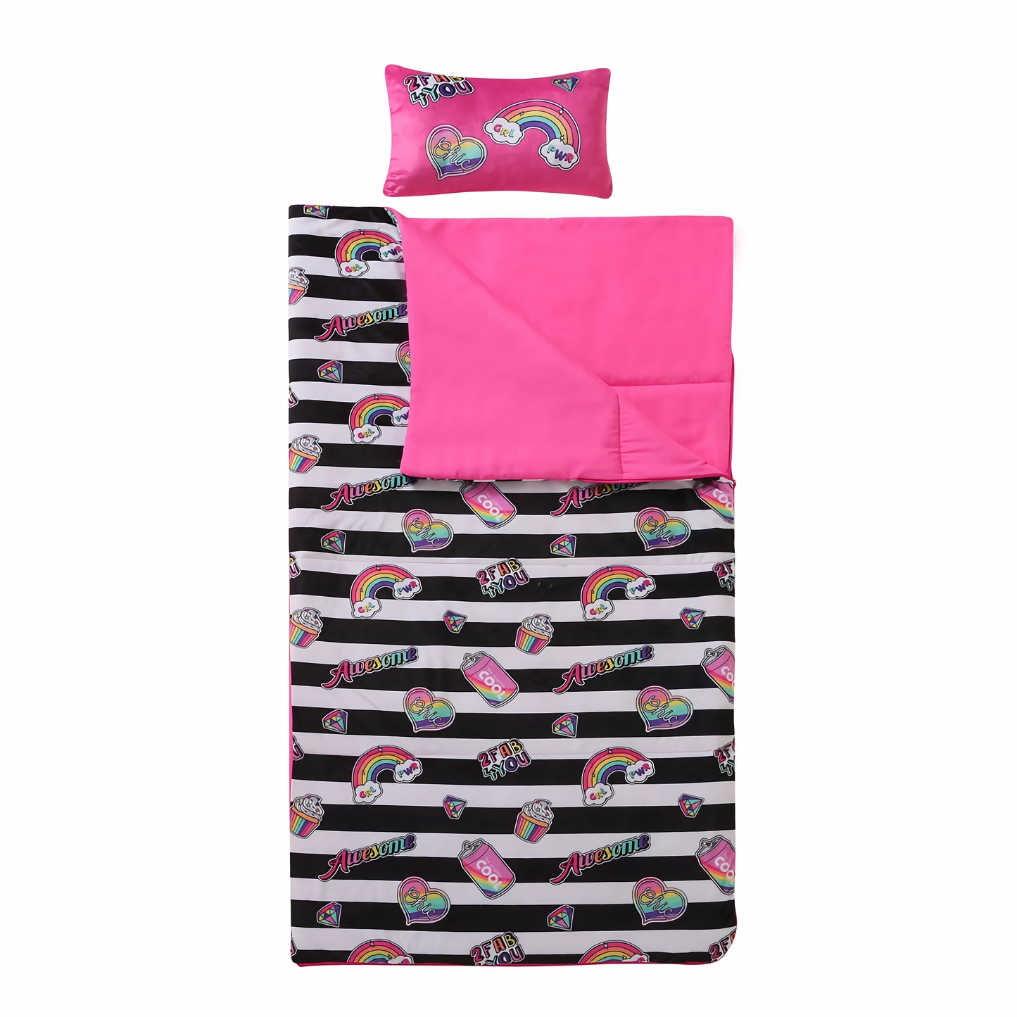 1 set of autumn and winter children's sleeping bag with thick fleece, anti-kicking quilt, and zipper, includes 1 sleeping bag and 1 pillow.