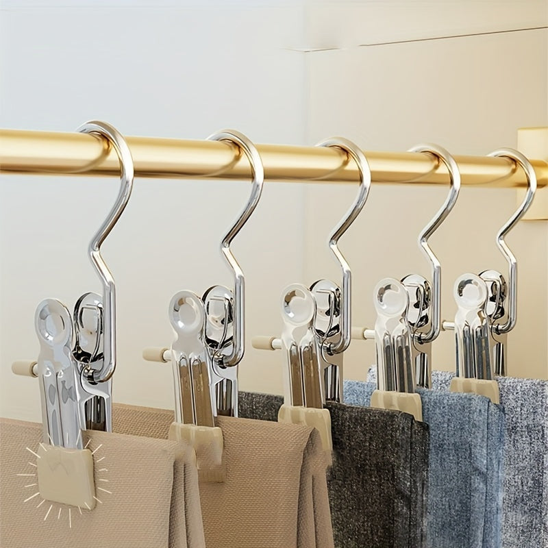 Set of 20 Stainless Steel Pants Hangers with Non-Slip Clips for Organizing Wardrobe, Versatile Clothesline Hooks for Home Use