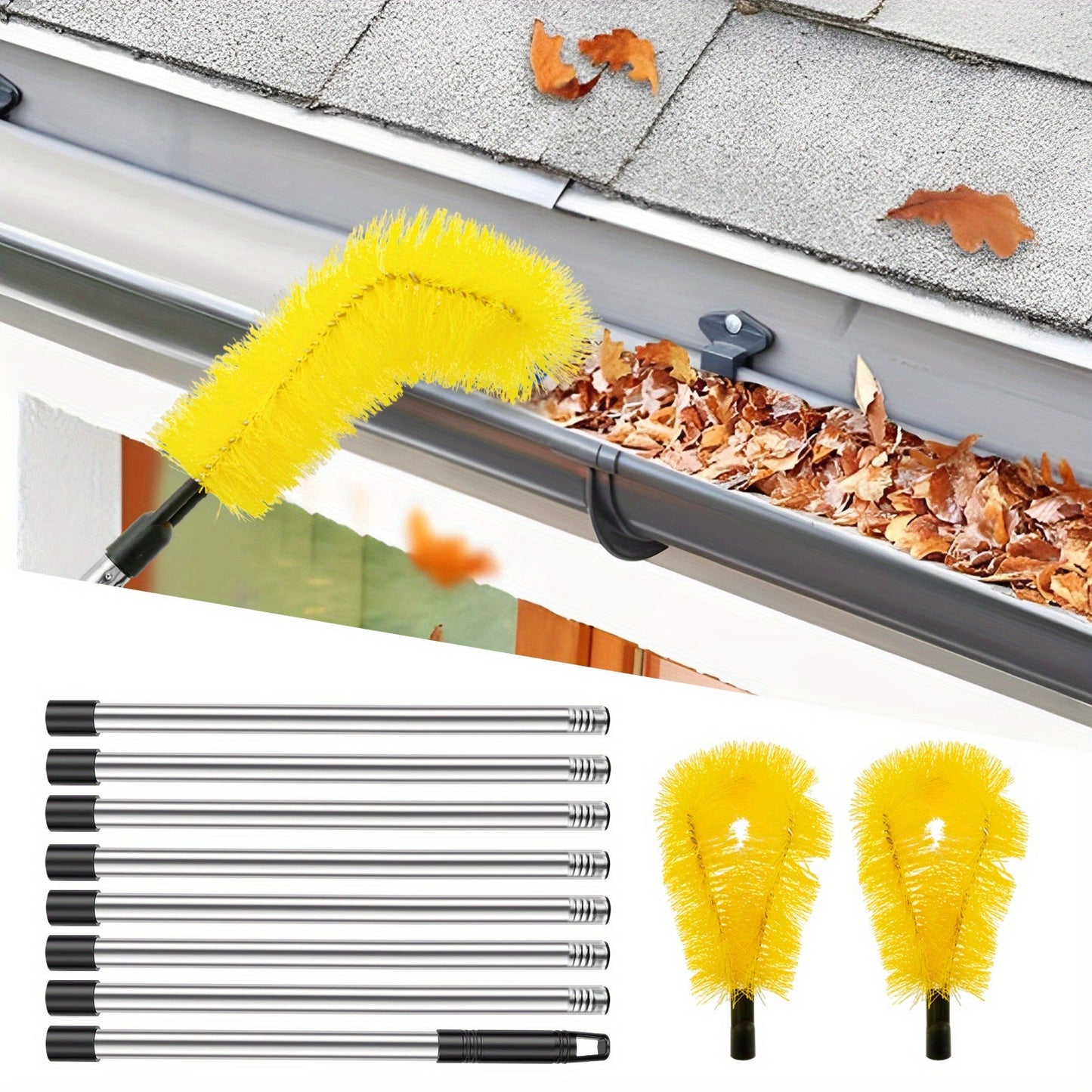 BUSIZH Telescopic Gutter Cleaning Brush Set includes 1 plastic brush designed for cleaning gutters without the need for electricity. This set of manual leaf debris cleaner tools is perfect for maintaining courtyards and patios. The extendable pole makes