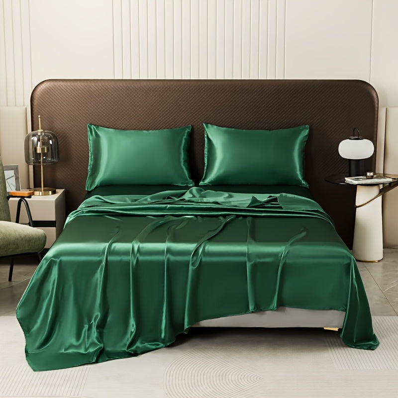 3-piece Super Soft Bed Sheet Set with Pillowcase, machine washable, breathable solid color bedding set includes 1 sheet and 2 pillowcases, suitable for all seasons.