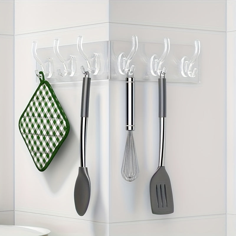 Contemporary transparent waterproof adhesive hooks that require no drilling for easy wall mounting. Ideal for storing clothes, hats, towels, and accessories in the bathroom, wardrobe, or bedroom.