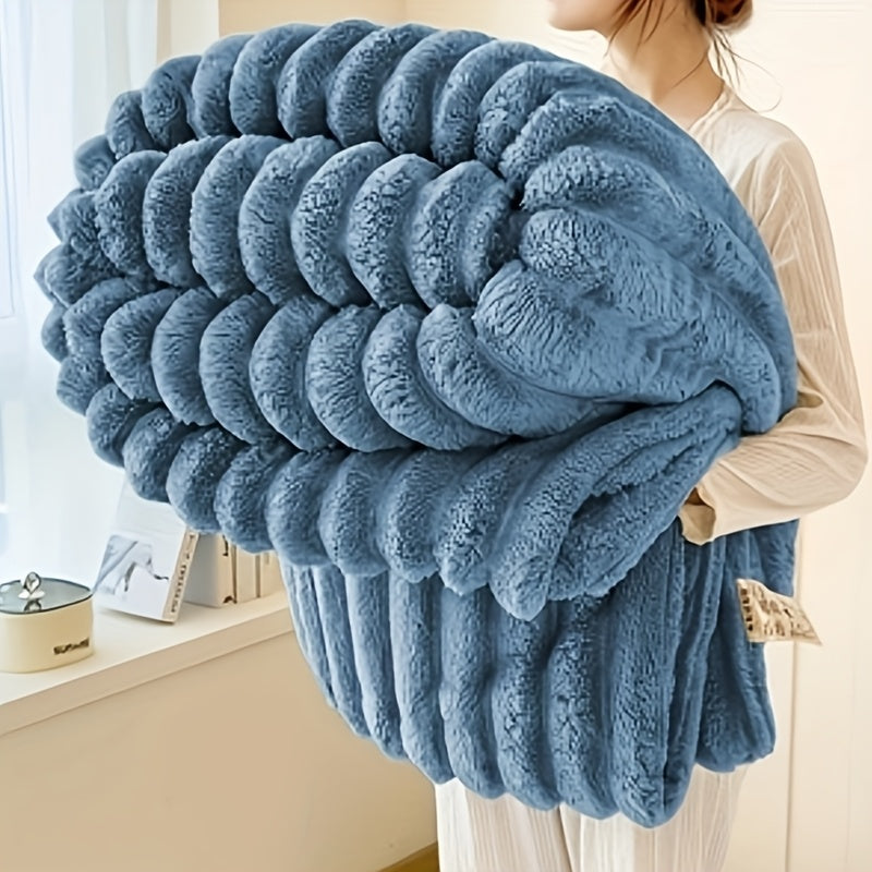 Get cozy with this multifunctional blanket made of ultra-soft milk fleece. Featuring a modern striped texture, this blanket is perfect for all-season comfort on your bed, sofa, or even while camping. Machine washable for easy care, this blanket is an